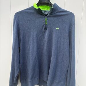Vineyard Vines Navy Pullover with Bright Green Trim